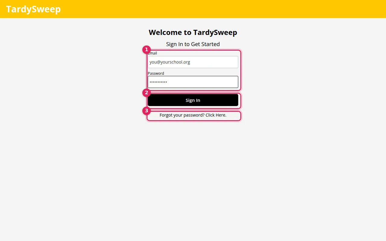 1: Email and Password. 2: Sign In. 3: Forgot your password?